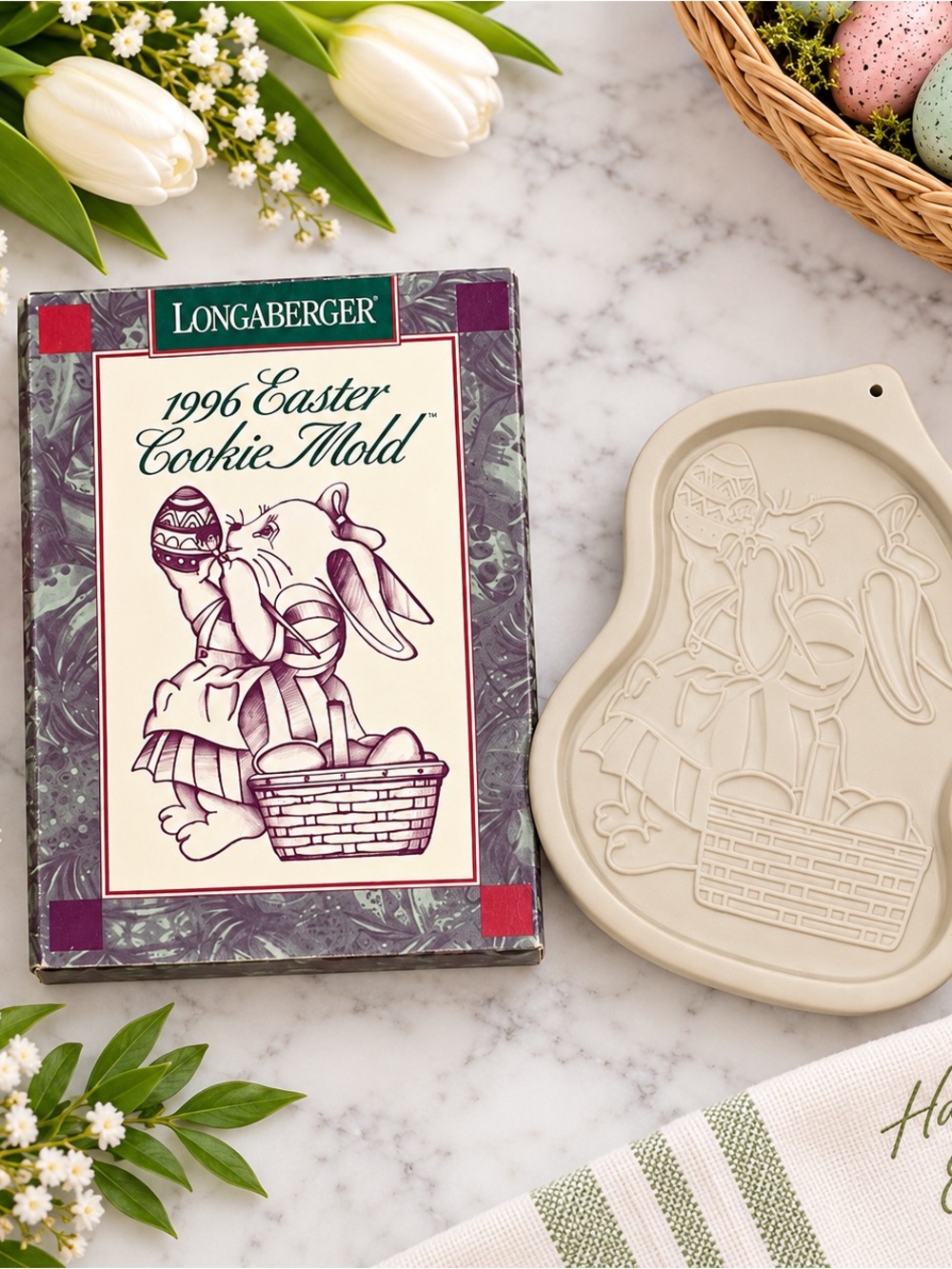 1996 Longaberger Easter Cookie Mold Bunny w/ Original Box